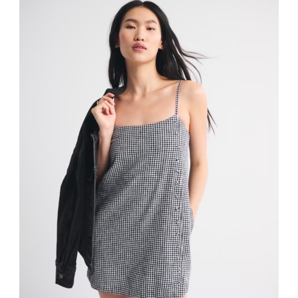 Abercrombie & Fitch Linen-Blend Skort Dress Womens Small tall Black Gingham